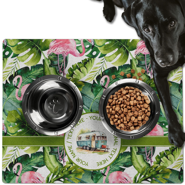 Flamingo & Camping Dog Food Mat - Large LIFESTYLE