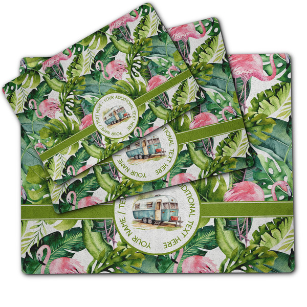 Flamingo & Camping Dog Food Mat - MAIN (sm, med, lrg)