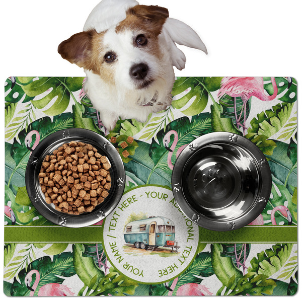 Flamingo & Camping Dog Food Mat - Medium LIFESTYLE