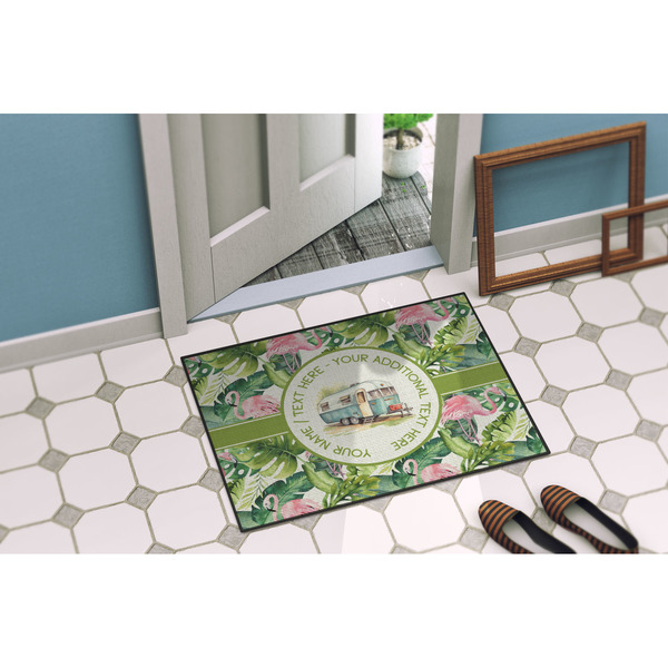 Flamingo & Camping Door Mat - 24"x18" - Lifestyle - Porch