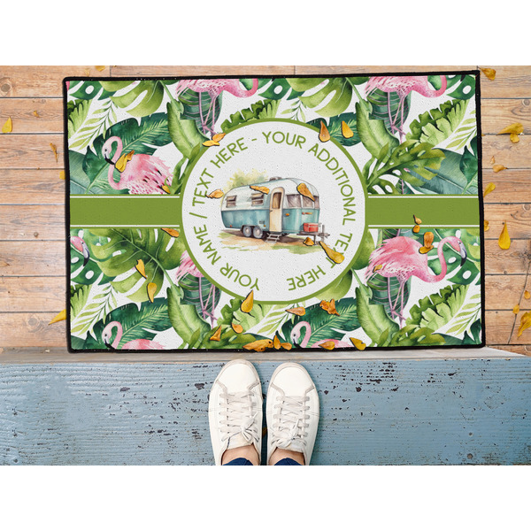 Flamingo & Camping Door Mat - 36"x24" - Lifestyle