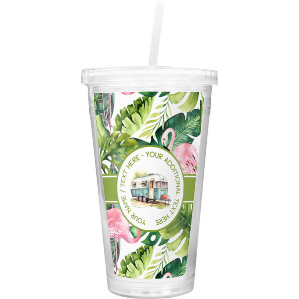Custom Flamingo & Camping Double Wall Tumbler with Straw (Personalized)