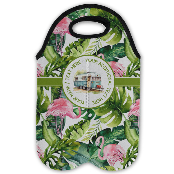Flamingo & Camping Double Wine Tote - Flat