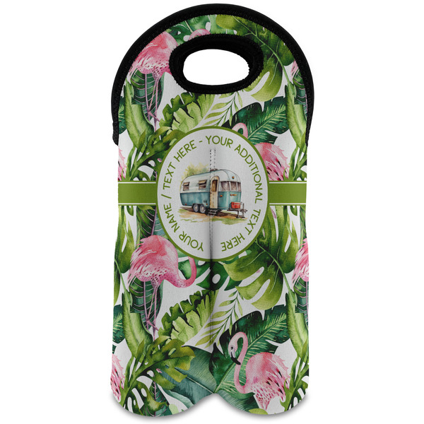 Custom Flamingo & Camping Wine Tote Bag - 2 Bottles (Personalized)