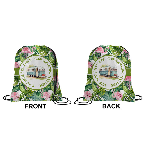 Flamingo & Camping Drawstring Backpack Front & Back Medium