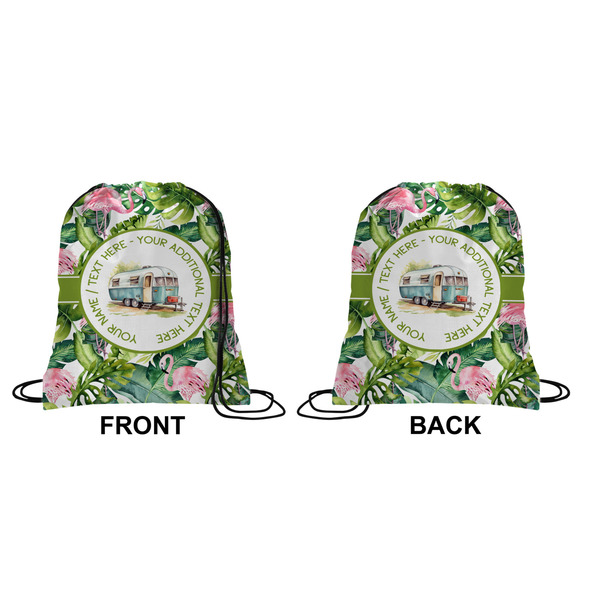 Flamingo & Camping Drawstring Backpack Front & Back Small