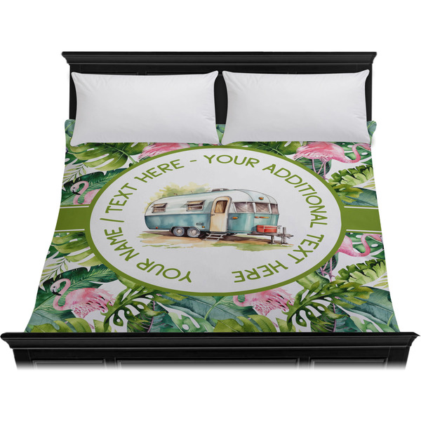 Flamingo & Camping Duvet Cover - King - On Bed - No Prop