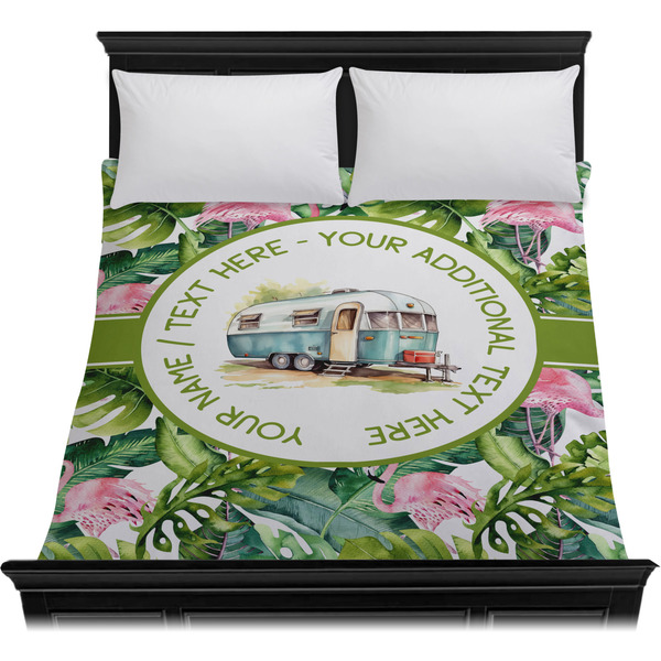 Flamingo & Camping Duvet Cover - Queen - On Bed - No Prop