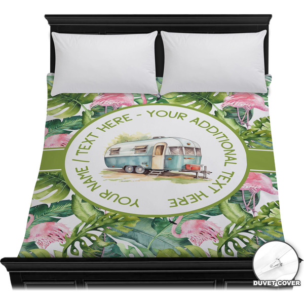 Custom Flamingo & Camping Duvet Cover - Full / Queen (Personalized)