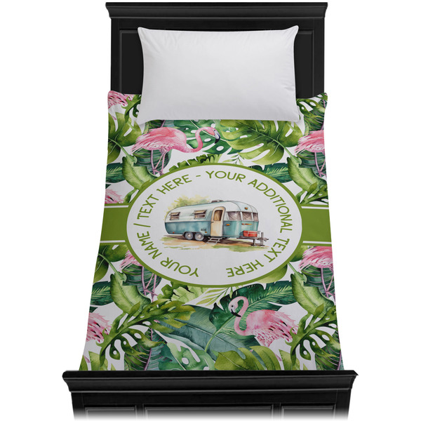 Flamingo & Camping Duvet Cover - Twin - On Bed - No Prop