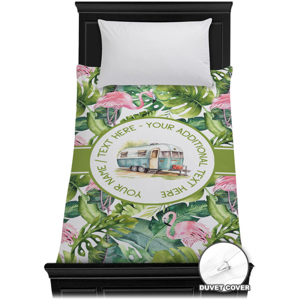 Custom Flamingo & Camping Duvet Cover - Twin (Personalized)