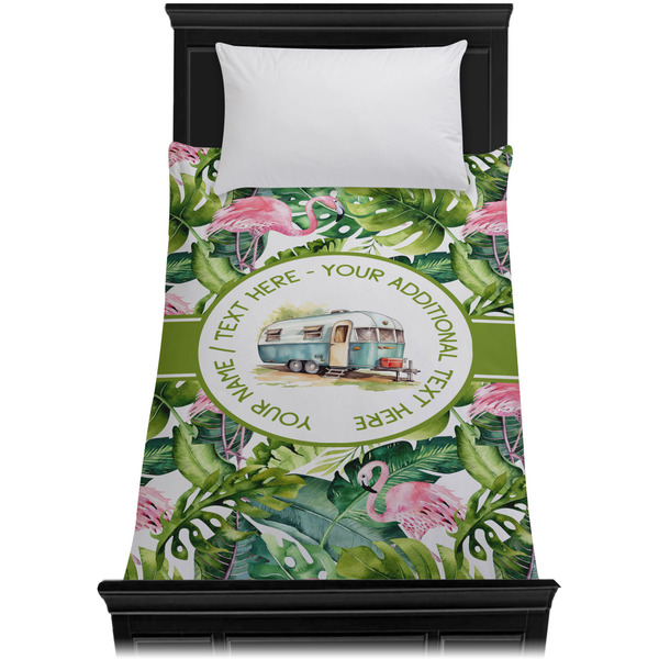 Flamingo & Camping Duvet Cover - Twin XL - On Bed - No Prop