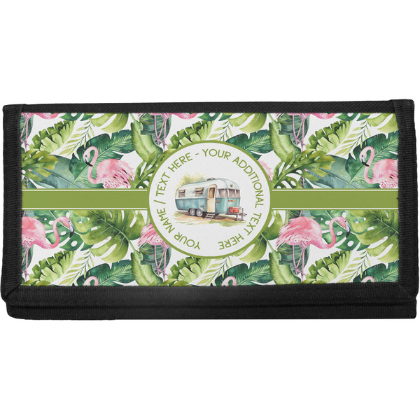 Custom Flamingo & Camping Canvas Checkbook Cover (Personalized)