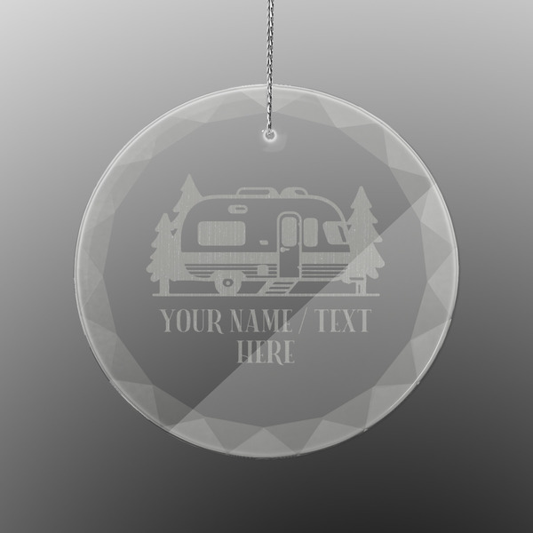 Flamingo & Camping Engraved Glass Ornament - Round (Front)