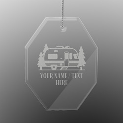 Flamingo & Camping Engraved Glass Ornament - Octagon