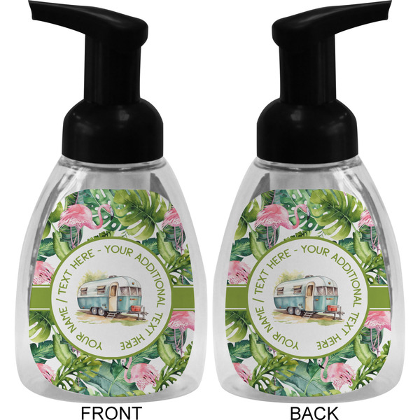 Flamingo & Camping Foam Soap Bottle - Black - Front & Back