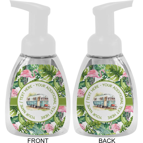 Flamingo & Camping Foam Soap Bottle - White - Front & Back