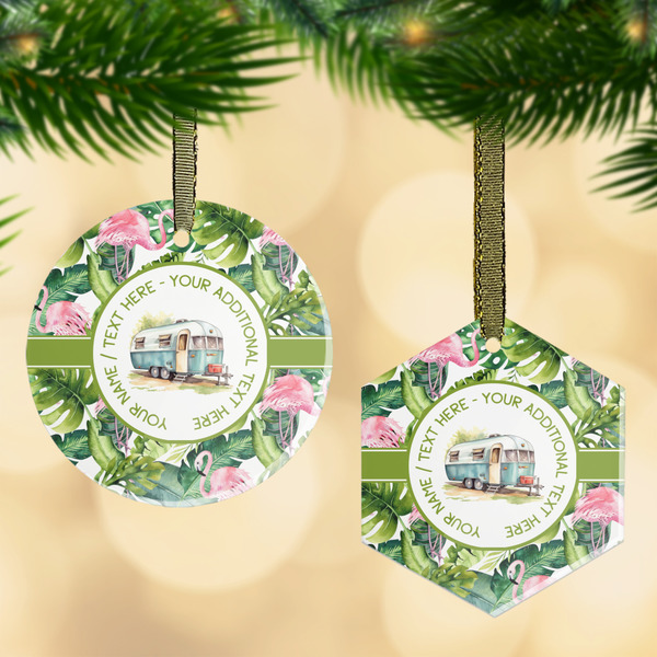 Custom Flamingo & Camping Flat Glass Ornament (Personalized)
