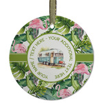 Flamingo & Camping Flat Glass Ornament - Round (Personalized)