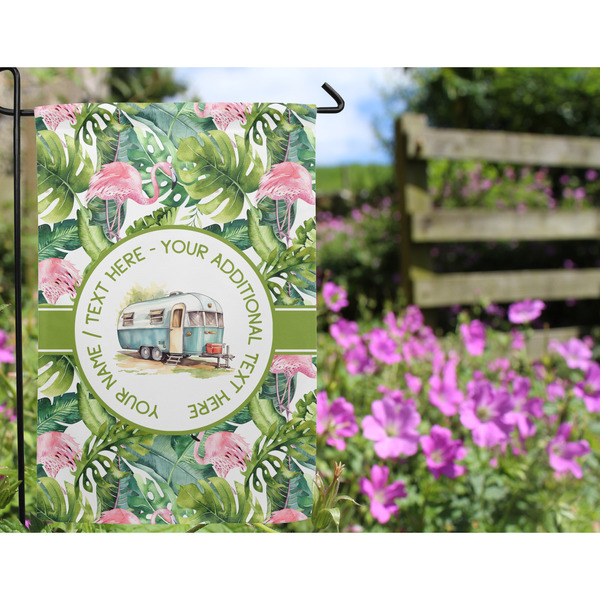 Flamingo & Camping Garden Flag - Outside In Flowers