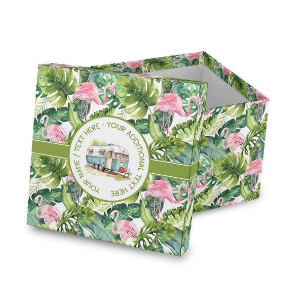 Custom Flamingo & Camping Gift Box with Lid - Canvas Wrapped (Personalized)