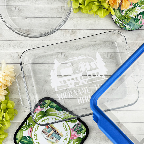 Flamingo & Camping Glass Baking Dish - 13"x9" - Lifestyle