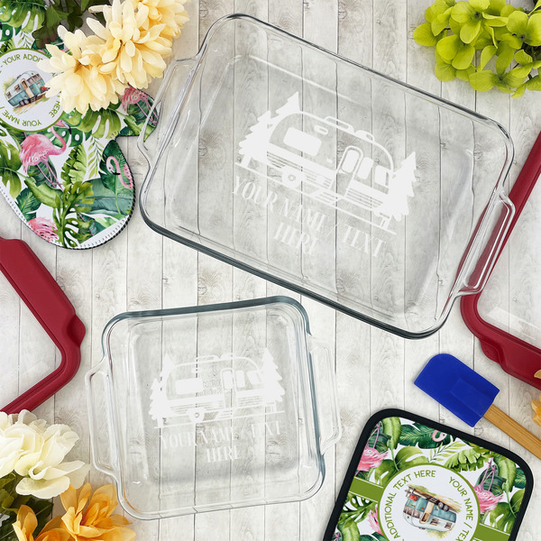 Flamingo & Camping Glass Baking Dish Set - Lifestyle