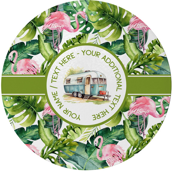 Custom Flamingo & Camping Round Glass Cutting Board (Personalized)