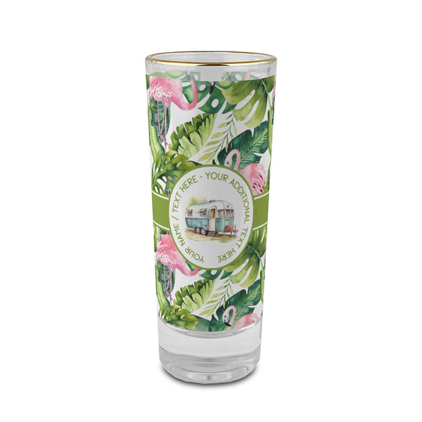 Custom Flamingo & Camping 2 oz Shot Glasses - Glass with Gold Rim - Set of 4 (Personalized)