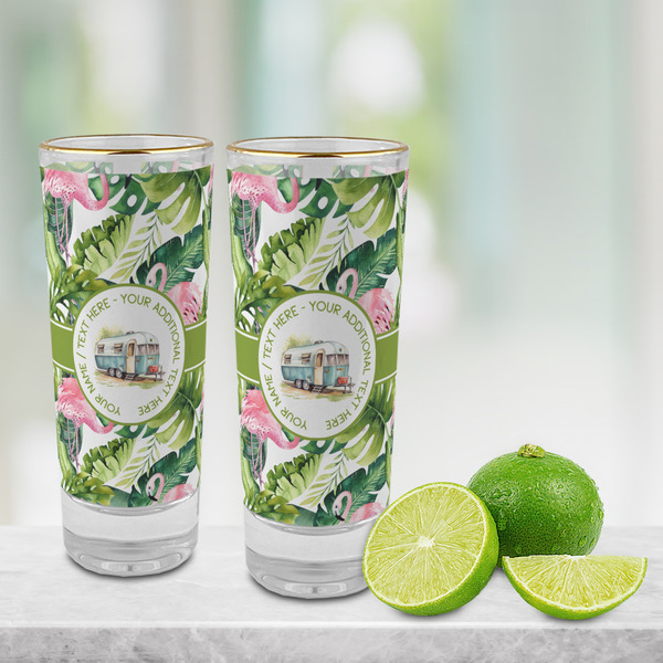 Flamingo & Camping Glass Shot Glass - 2oz - Lifestyle