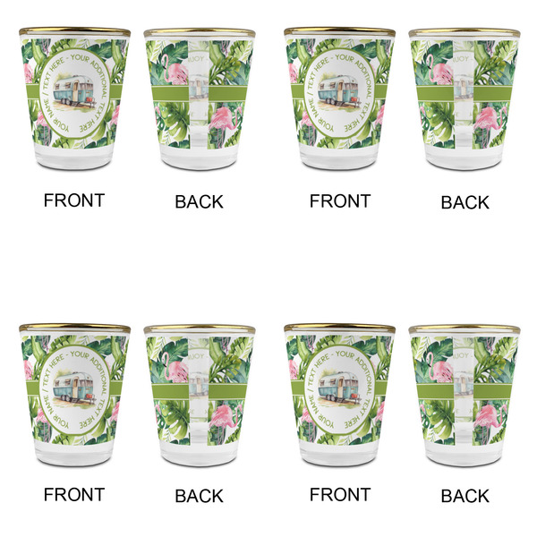 Flamingo & Camping Glass Shot Glass - Gold Rim - Set of 4 - Front & Back