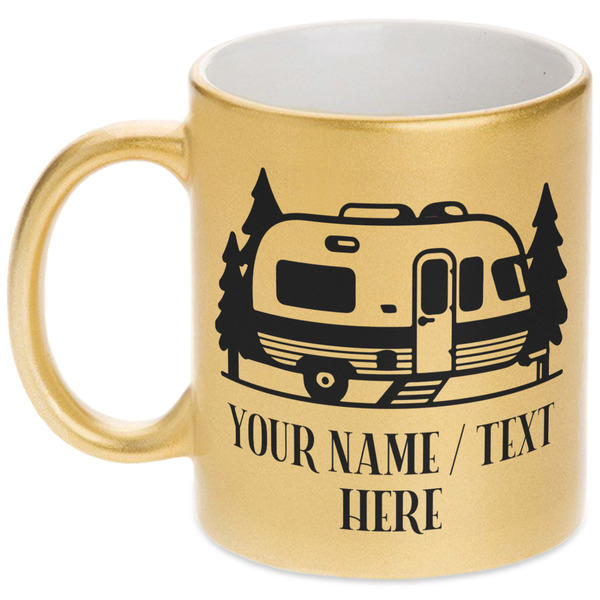 Custom Flamingo & Camping Metallic Gold Mug