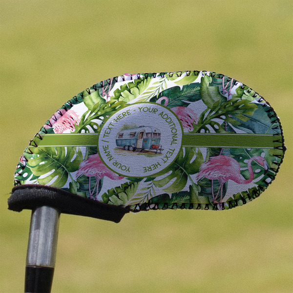 Custom Flamingo & Camping Golf Club Iron Cover (Personalized)