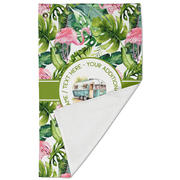 Flamingo & Camping Golf Towel - Folded (Large)