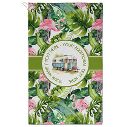 Flamingo & Camping Golf Towel - Poly-Cotton Blend (Personalized)
