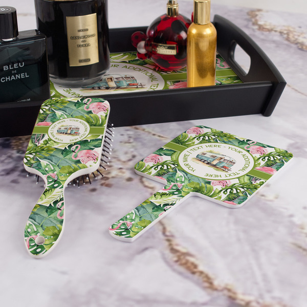 Flamingo & Camping Hair Brush and Hand Mirror - Bathroom Scene