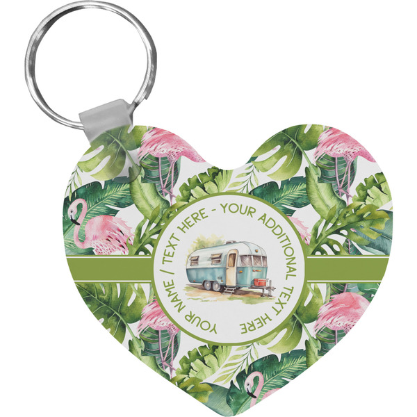 Custom Flamingo & Camping Heart Plastic Keychain (Personalized)