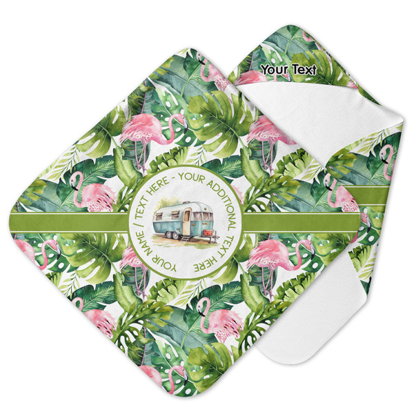 Custom Flamingo & Camping Hooded Baby Towel (Personalized)