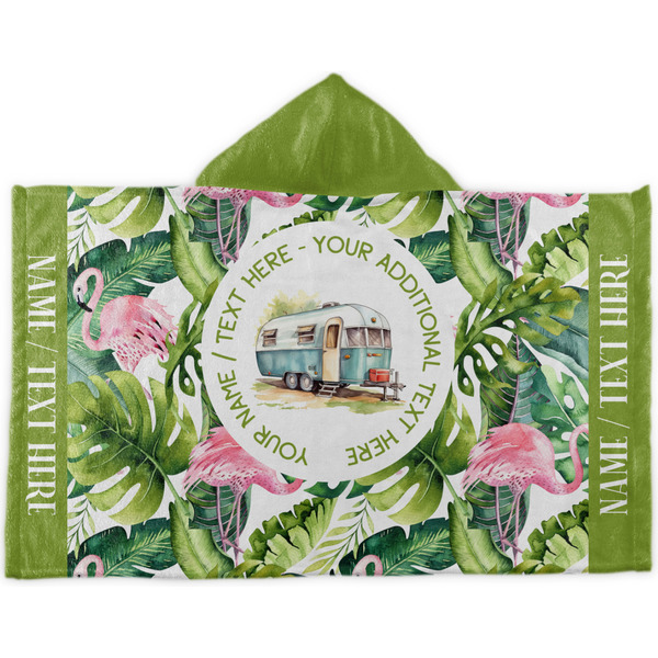Custom Flamingo & Camping Kids Hooded Towel (Personalized)