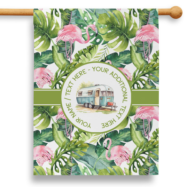 Custom Flamingo & Camping 28" House Flag (Personalized)