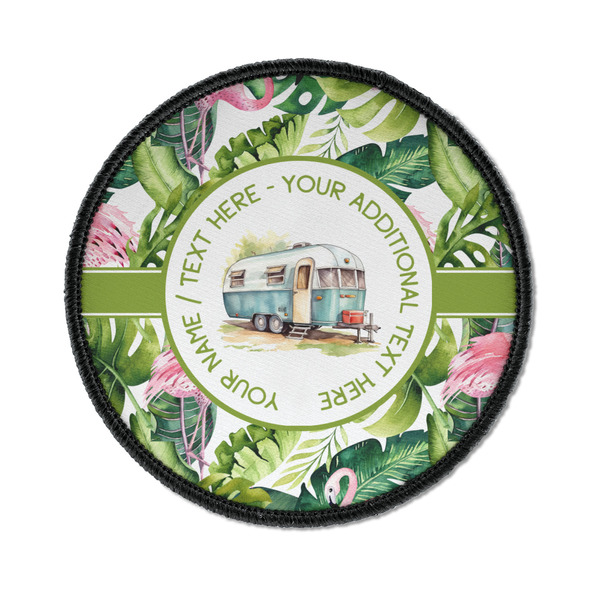 Flamingo & Camping Iron On Patch - Round - Front