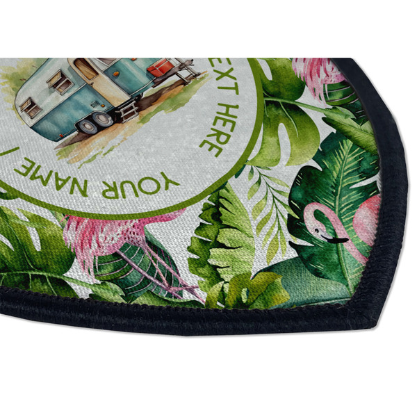 Flamingo & Camping Iron On Patch - Shield - Style B - Closeup