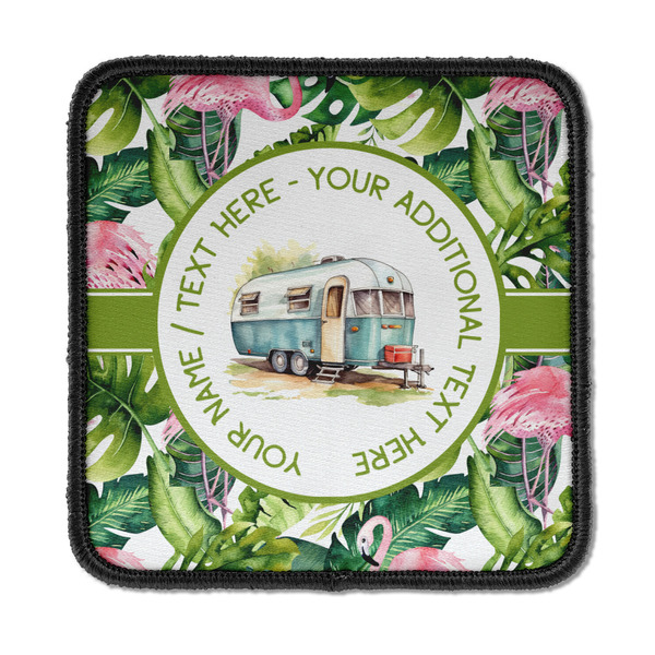 Flamingo & Camping Iron On Patch -  Square - Front