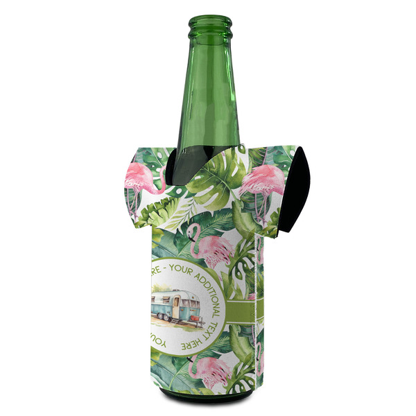 Flamingo & Camping Jersey Bottle Cooler - ANGLE (on bottle)