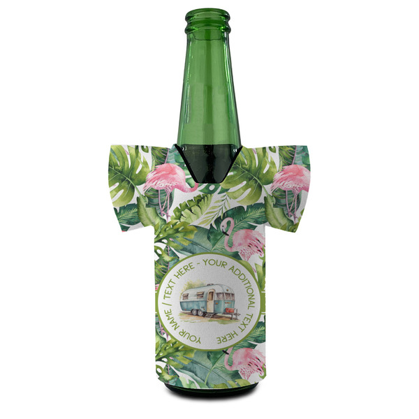 Flamingo & Camping Jersey Bottle Cooler - FRONT (on bottle)