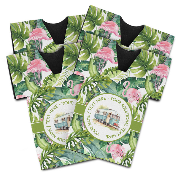 Custom Flamingo & Camping Jersey Bottle Coolers - Set of 4 (Personalized)