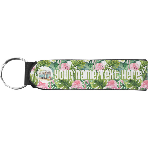 Custom Flamingo & Camping Neoprene Keychain Fob