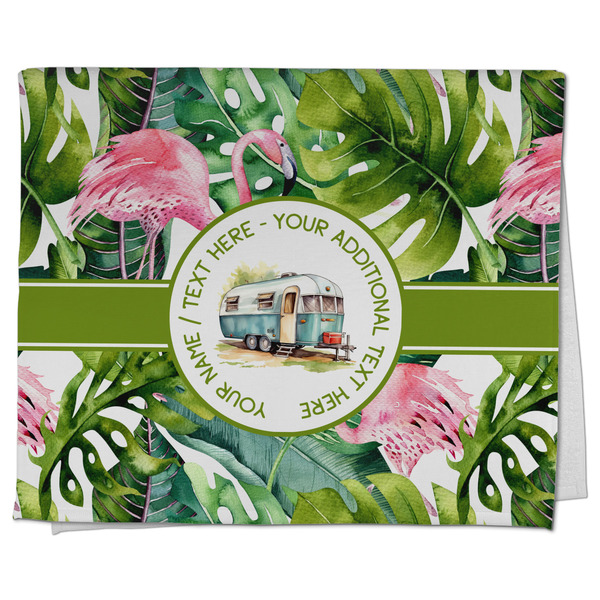 Custom Flamingo & Camping Kitchen Towel - Poly Cotton (Personalized)