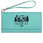 Flamingo & Camping Ladies Leatherette Wallet - Laser Engraved - Teal