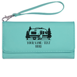 Flamingo & Camping Ladies Leatherette Wallet - Laser Engraved - Teal